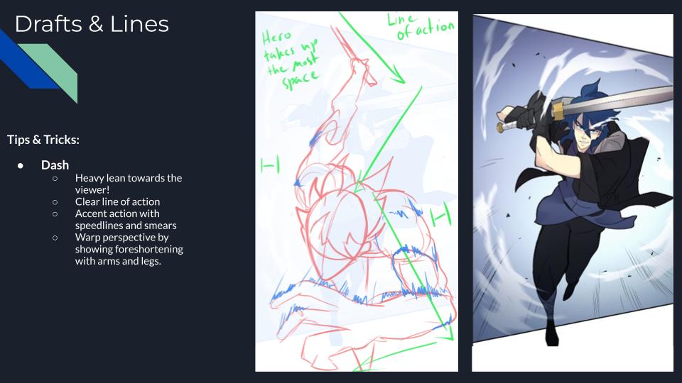 Leaping dash pose with foreshortened arms and legs