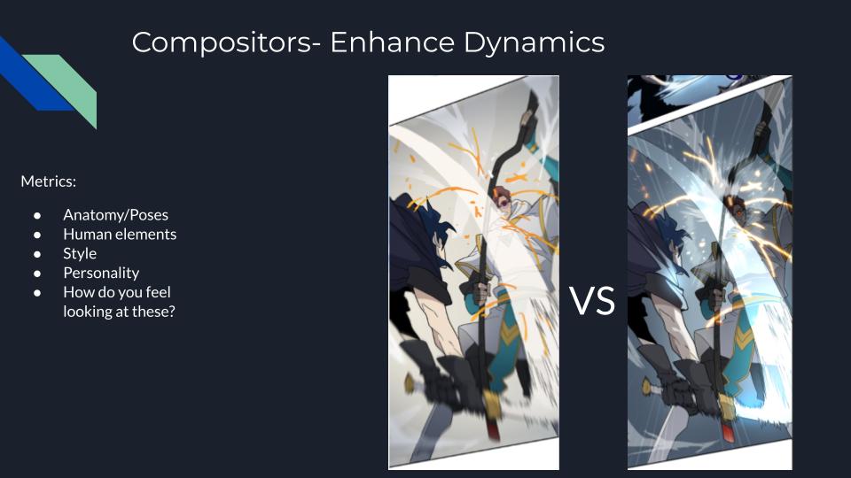Two compositing treatments of the same kick panel, teal vs. warm glow