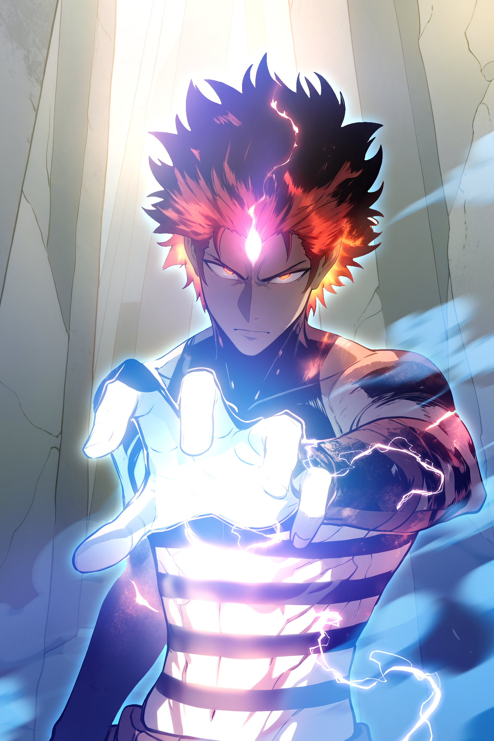 Power-surge hero shot — movement, glow, and reaching gesture toward camera
