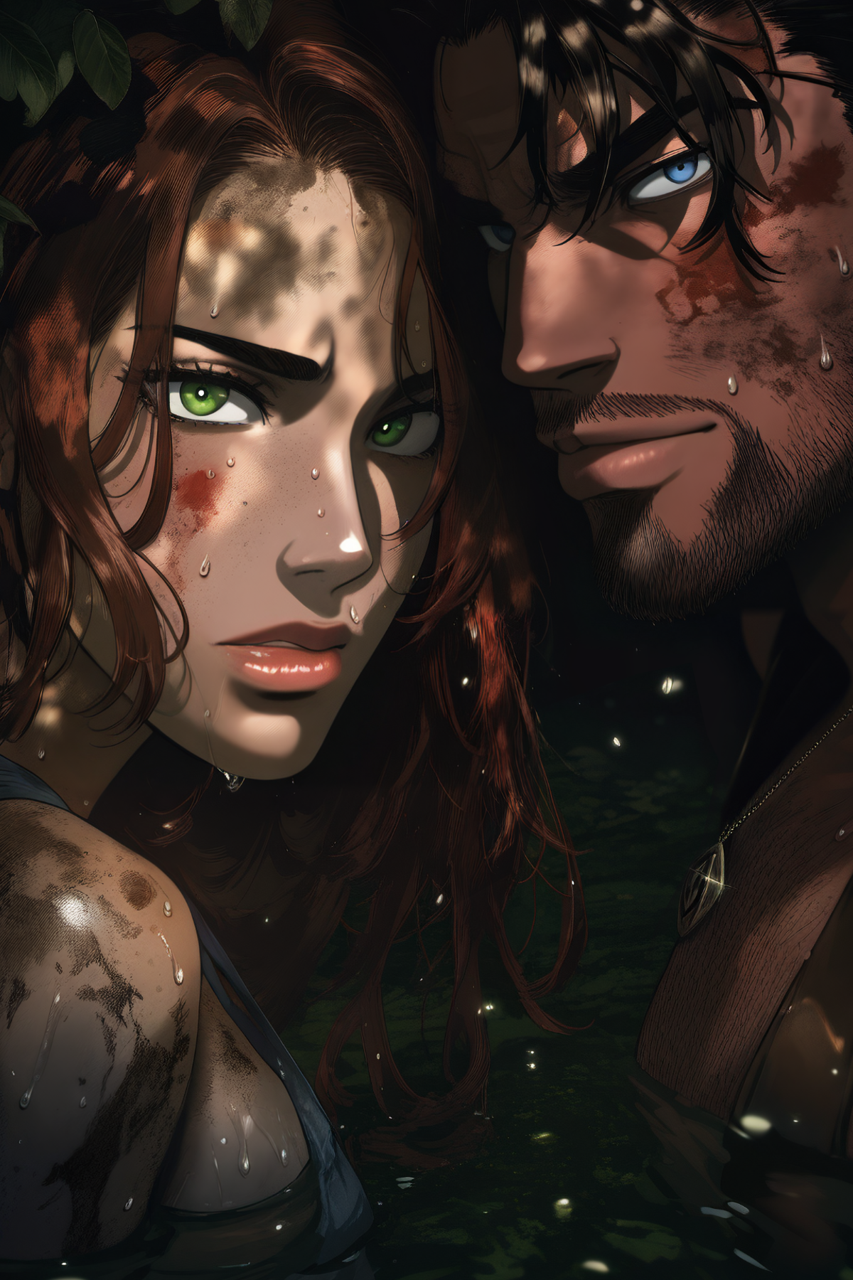 Grim Transformations — profile standoff with a burning castle between them
