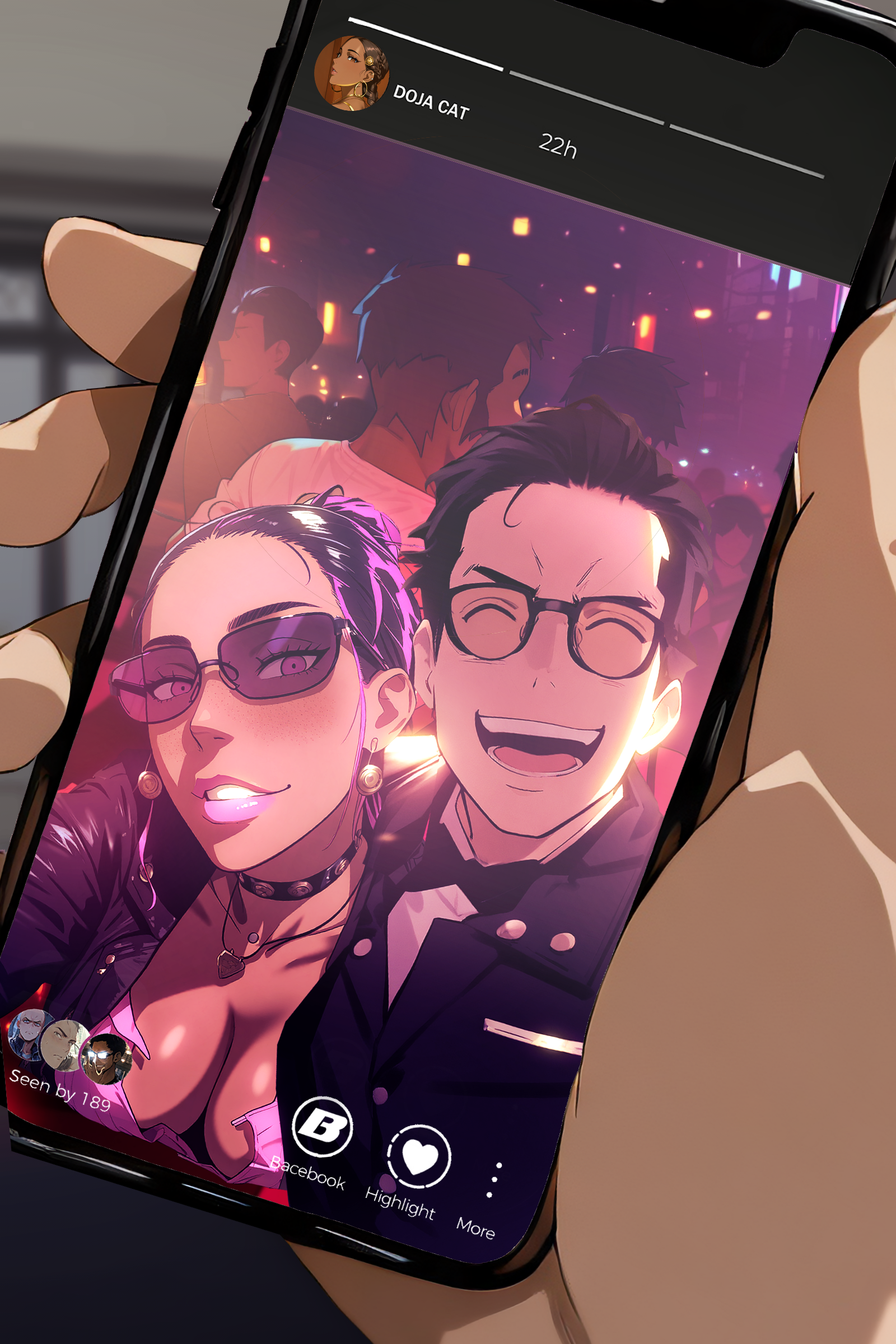 In-world device framing — story told through a screen inside the scene