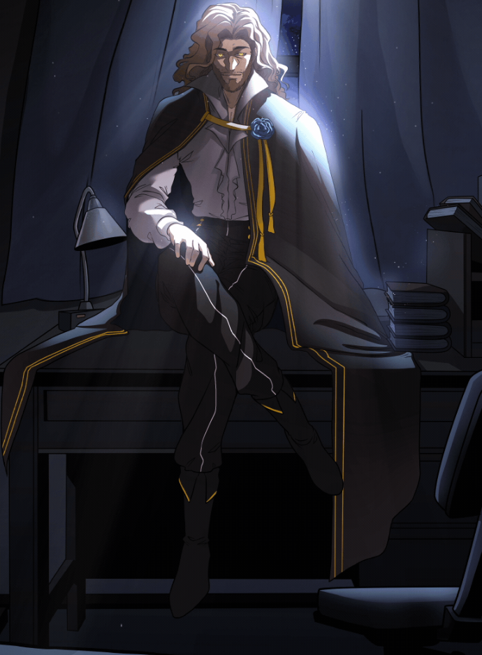 Antagonist seated in a study