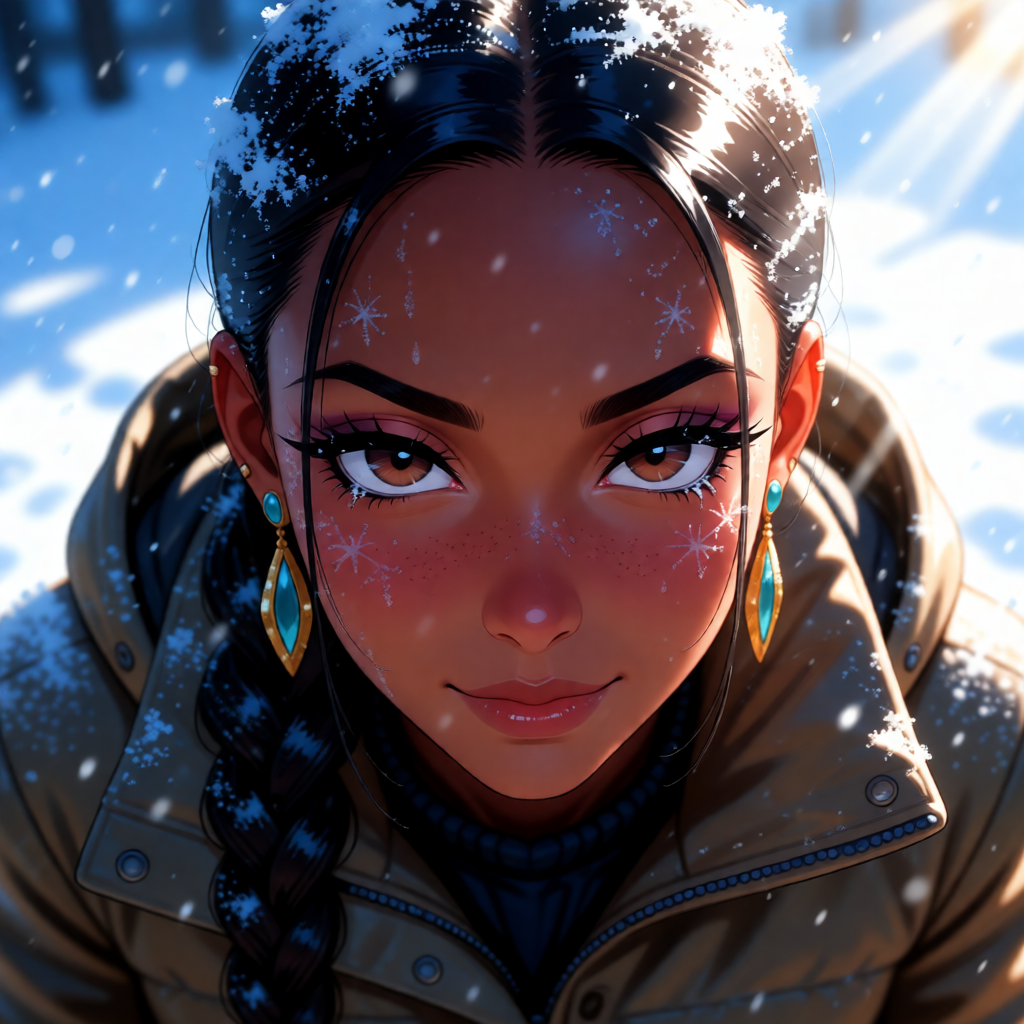 Generated scene — snowfall in a winter coat